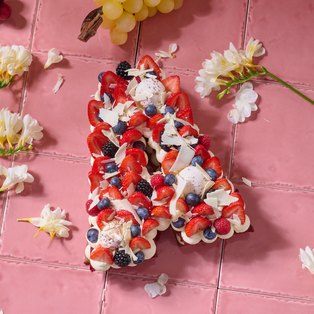 Numbercake rood fruit klein